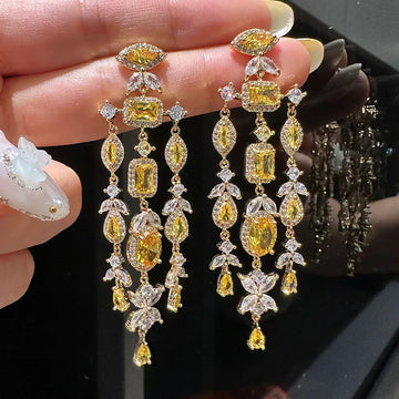 Yellow Green AAA Zircon Bridal Earrings CZ Cubic Zirconia Wedding Earring For Brides Accessories Women Gift Dinner Party Jewelry