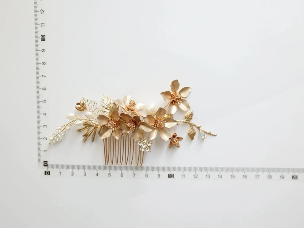 Bridal Jewelry Flower Leaf Hair Comb Pin Clip Vintage Gold Color Hairpin For Brides Bridesmaids Head Pieces Wedding Accessories