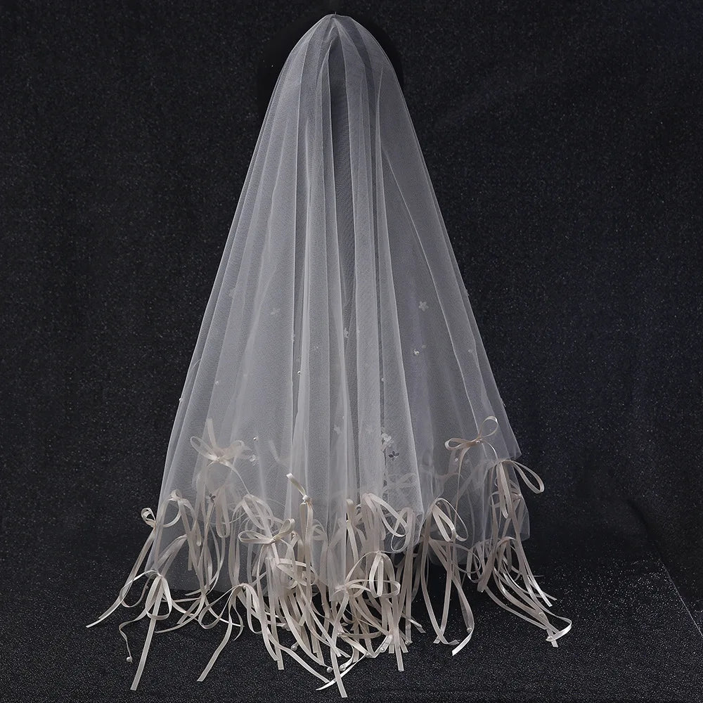 Short Bridal Veil Bowknot Flower Wedding Veils For Evening Dinner Party Dress Women Gift Hair Accessories Brides Jewelry