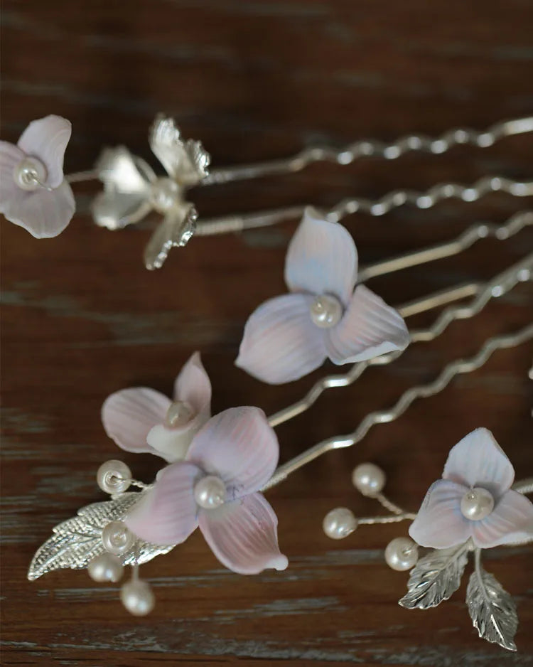 Porcelain Flower Hair Pin Clip Silver Color Head Piece For Bride Bridesmaids Women Hairpins Wedding Accessories Bridal Jewelry