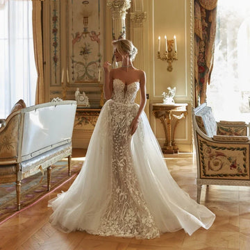 Customized Detachable Train Mermaid Wedding Dress Sexy Sweetheart Bride Robe Lace Appliqu Glitter Pearls Vestido De Novia