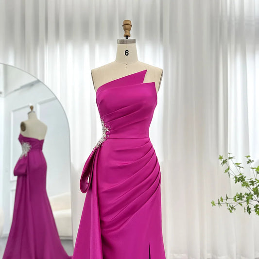 Елегантна русалка довга фуксія вечірні сукні арабські перепродажні щілини Жінки Весільні офіційні сукні SS402