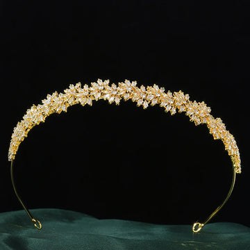 Zirconia Tiara Crown Gold Silver Color Headbands Brides Birthday Gift Zircon Headpieces Wedding Hair Accessories Bridal Jewelry