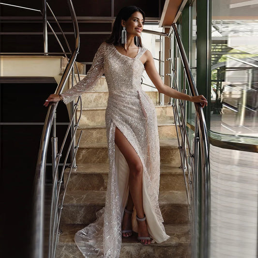 Sharon a déclaré que la sirène champagne de luxe robe de soirée arabe pour femmes invités de mariage plus taille superkirt robes de fête formelles ss128