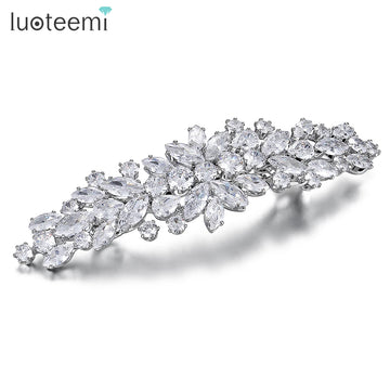 Luoteemi Flower CZ Hair Barrette pour le mariage éblouissant en zircone cucone décoration de cheveux Bride Clips de cheveux Cadeaux de Noël