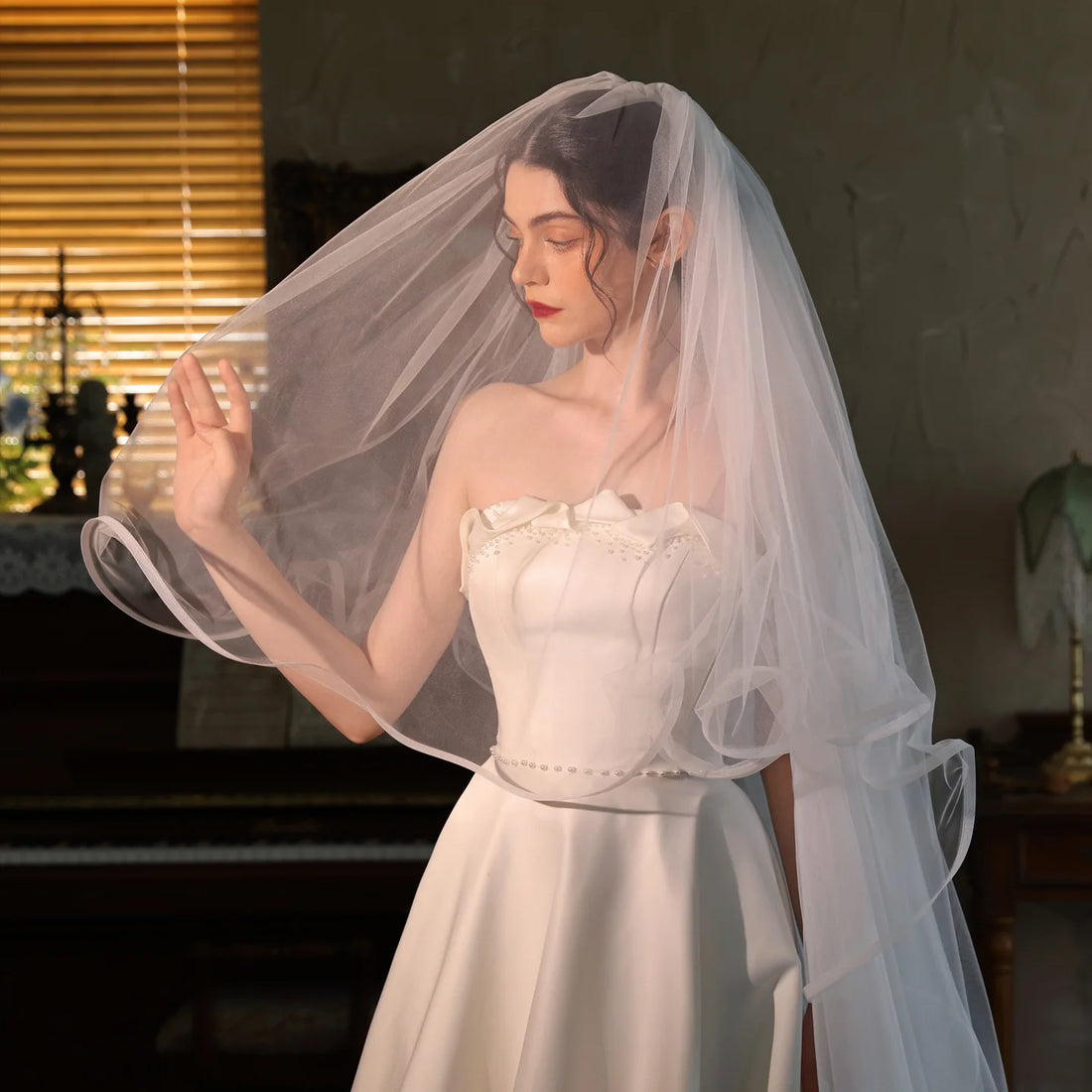 White Bridal Veil With Comb Wedding Veils For Brides Evening Dinner Party Dress Women Girl Gifts Hair Accessories Jewelry