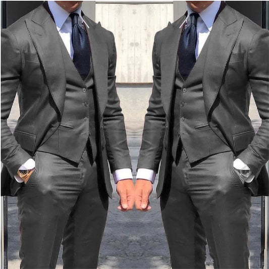 Siyah Erkek Takım İş Ofis Ceket Pantolon Yelek Üç Parçalı Set İnce Fit Kıyafet Düğün Smokin Erkek Üstü Gizli Giysiler İçin