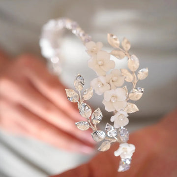 Wedding Hair Accessories Porcelain Flower Headband Tiara Crystal Pearl Headwear For Brides Women Headpieces Crown Bridal Jewelry