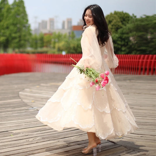 Şampanya Uzun Kollu Gece Elbise Lüks Dubai Arapça Resmi Dreess Kadınlar İçin Düğün Partisi SS480