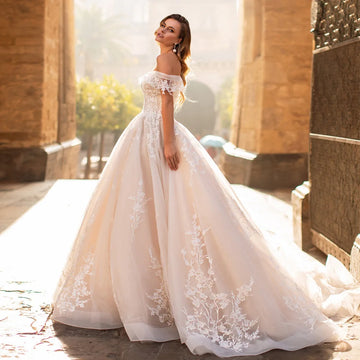 Vintage Ball Gown Wedding Dress 2026 Off the Shoulder 3D Flowers Lace Applique Tulle Bride Bridal Gowns Vestidos De Noiva