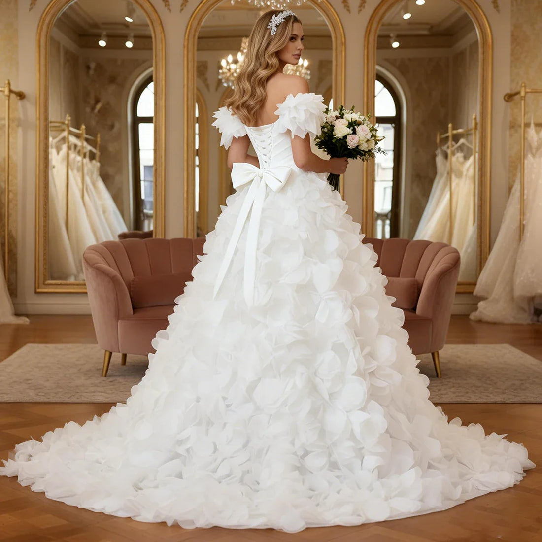 Romantic Chiffon Sweetheart Wedding Dress For Bride Flower A Line Off Shoulder Ball Gown For Bride Long Bridal Gown For Women