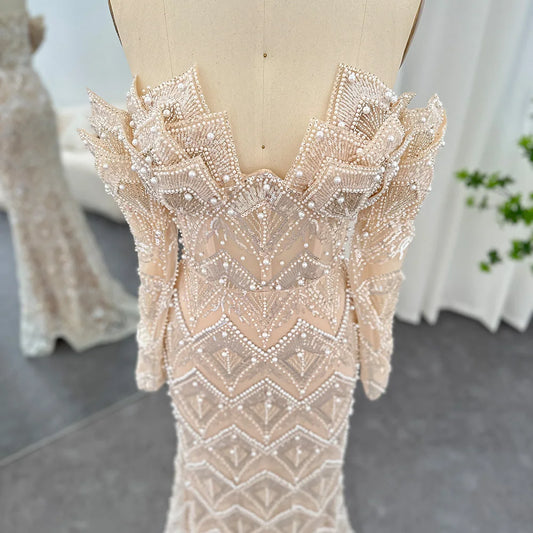 Розкішні дубайські русалка відійти від плечової сукні для жінок весільні вечірки елегантні довгі випускні офіційні сукні SS371