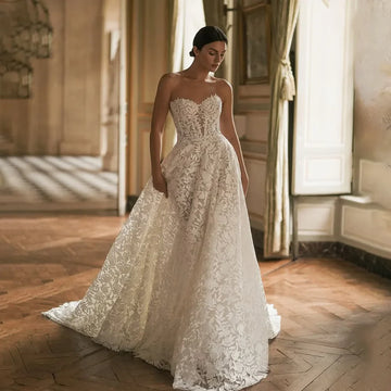 Luxury Wedding Dress Full Lace Wedding Gown A Line Customized Sleeveless Bridal Gowns Backless Weddings Dresses robe de mariée