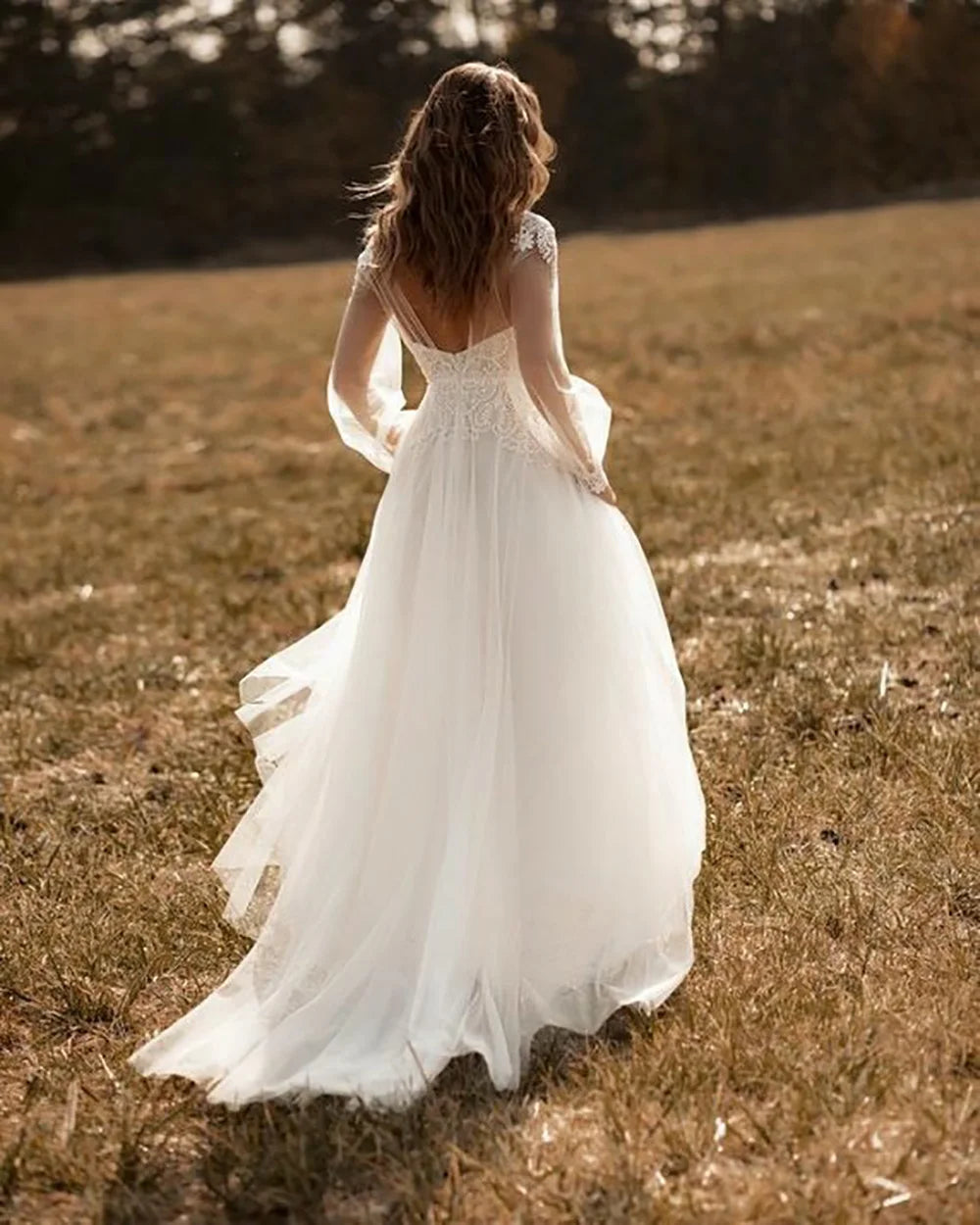 Boho Wedding Dresses 2025 Long Sleeve Lace Appliqued V Neck Bridal Gowns Bohemian Brides Dress Vestidos De Novia Customized