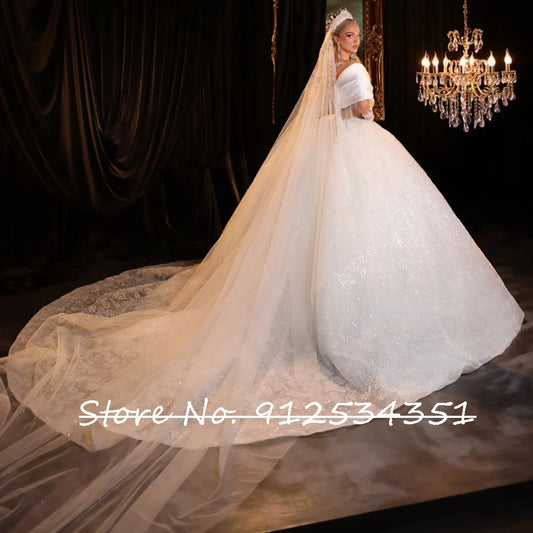 Shining O-Neck Wedding Dress with Long Sleeve Gorgeous Vestidos De Novia Sequined Beading Robes Mariage Classic Bridal Gowns