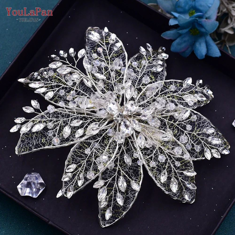 Wedding floral headpiece rhinestone bridal tiara duckbill clip side hairpin bride hair jewelry – Pollyanna Events