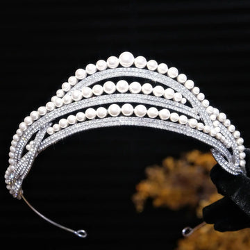 Pearl Rhinestones Crystal Crowns and Tiaras For Bride Princess Queen Headband Headpiece Wedding Accessories Bridal Hair Jewelry