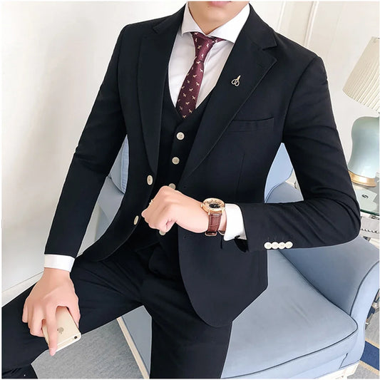 Mannenpakken voor bruiloftsbedrijf Casual feestpak voor mannen slanke fit ingekapte revers 3 -delige （blazer + vest + broek） Kostuum Homme