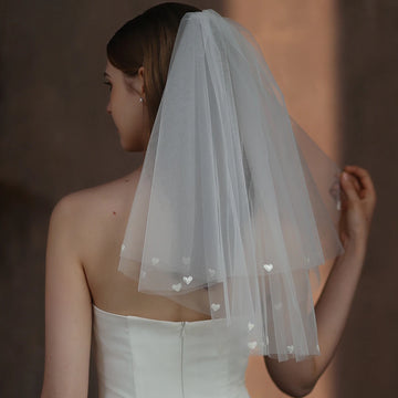 Short Heart Bridal Veil White Lace Wedding Veils For Evening Dinner Party Dress Women Gift Hair Accessories Brides Jewelry