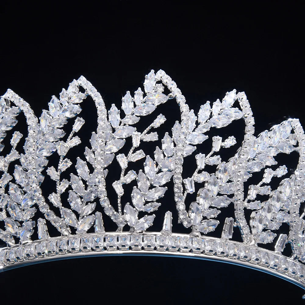Zircon Tiaras and Crowns Zirconia Leaf Headpiece For Brides Women Pageant Prom Headband Wedding Accessories Bridal Hair Jewelry