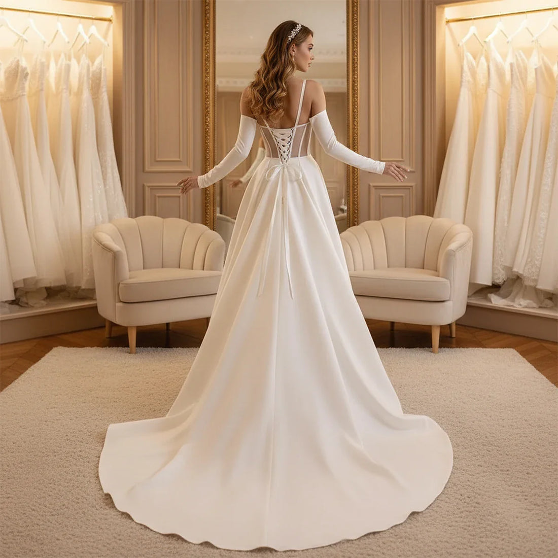 Simple V Neck Sheath Wedding Dress With Slit Detachable Train Mermaid Satin Long Bridal Party Gown Vestidos Novia