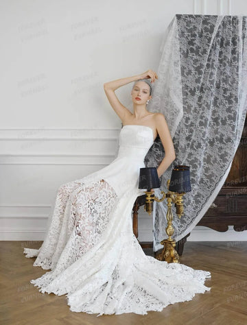 Luxury Satin Wedding Dresses Woman Lace A Line Elegant Sleeveless Bride Gowns Satin Sweep Train Backless Customized Vestidos