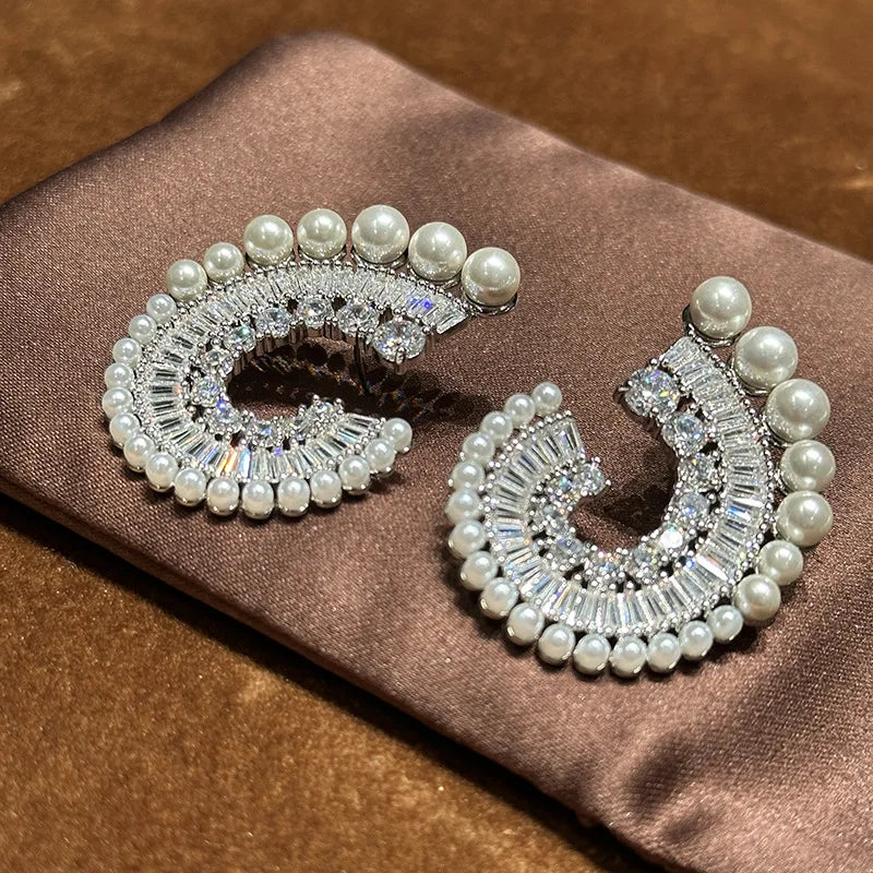 Luxury Pearl AAA Zircon Bridal Earrings CZ Cubic Zirconia Wedding Earring For Brides Bridesmaids Accessories Women Prom Jewelry