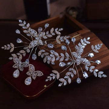 Leaf Hair Pin Clip Rhinestones Zirconia Head Piece For Bride Women Silver Color Hairpin Wedding Accessories Bridal Jewelry