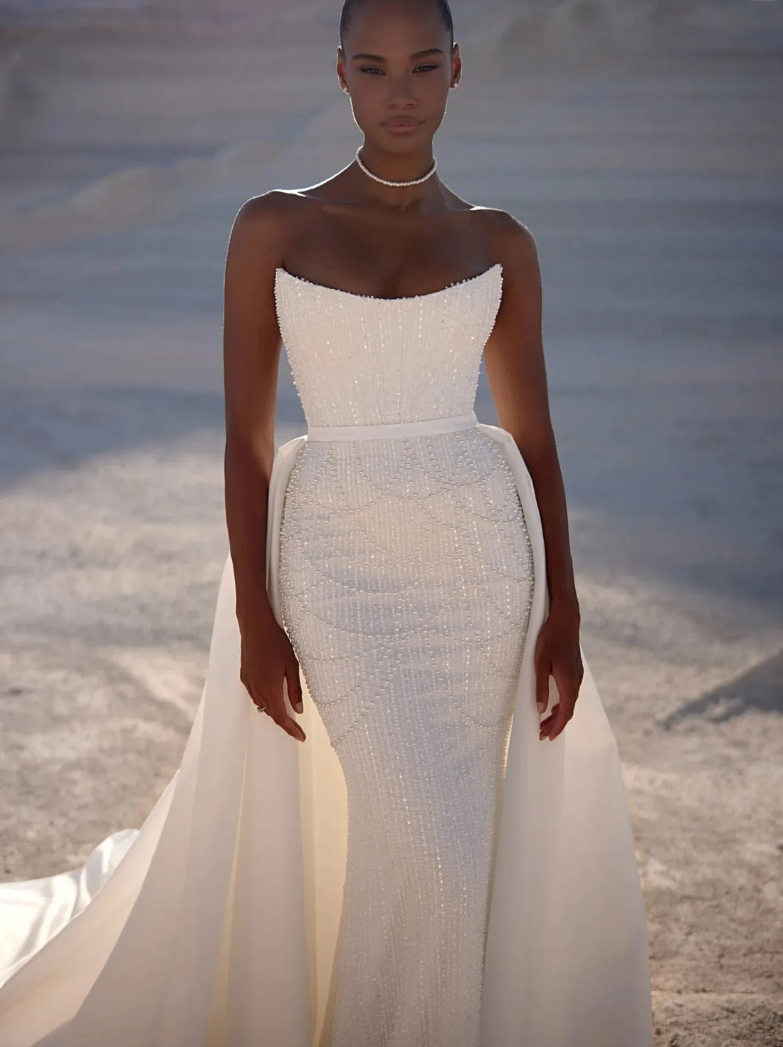 Luxury Sequins Wedding Dress Detachable Train Strapless Beads Lace Up Mermaid Bride Bridal Gowns African vestido de novia