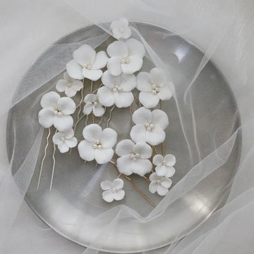 Porcelain Flower Head Pieces Freshwater Pearl Hairpins For Brides Bridesmaids Hair Pins Clips Wedding Accessories Bridal Jewelry