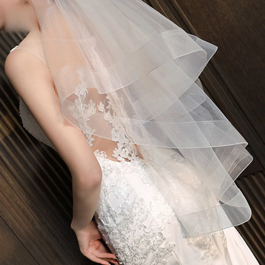 Düğün Peçe parmak ucu peçe iki katman minimalist gelin peçe gelin için tarak elbise ile kızaran gelin peçe