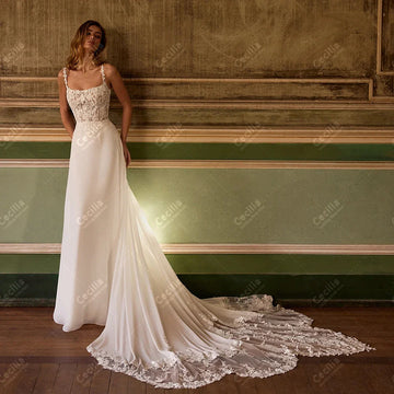 Graceful Wedding Dresses Chiffon Bridal Gowns Lace Appliques Spaghetti Straps Robes Glamorous Customized Vestidos De Novia 2025