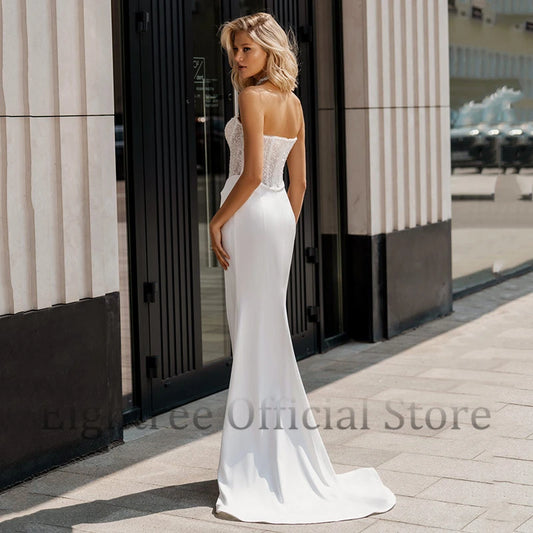 Eightree Resmi Denizkızı Gelinlik Beyaz Straplez Sekonlar Gelin Elbise Boho Plaj Yan Yarık Düğün Prom Elbise Özel Boyut