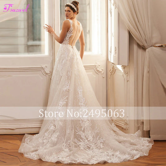 Gorgeous Appliques Sparkly A-Line Wedding Dress 2024 Luxury Beaded Sweetheart Neck Buttons Vintage Bridal Gown Customize
