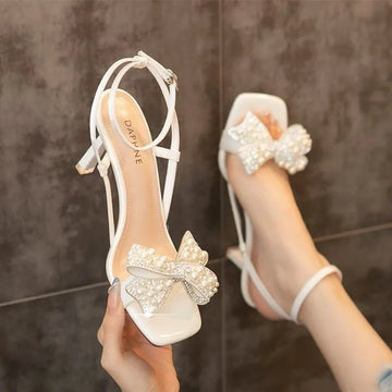 Yeni yaz stilettos yay yüksek topuklu ayakkabılar kadın sandaletler 2024 marka düğün ayakkabıları tasarımcı parti seksi pompalar kadın sandaletleri