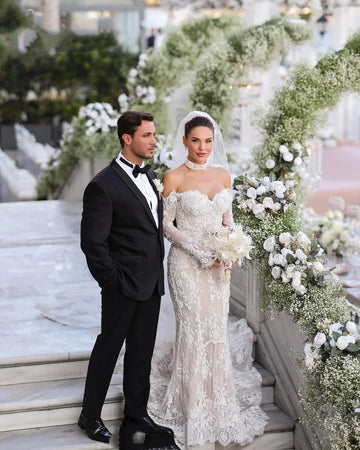 Customzied Lace Wedding Dresses Mermaid Off Shoulder Long Sleeves Garden Wedding Gowns Vestidos De Novia Brides Dresses