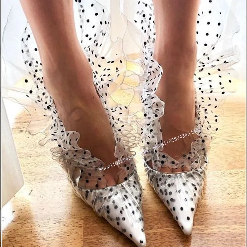 Polka dot pointed toe women pumps slip on thin high heels fashion novel style big size shoes – Pollyanna Events