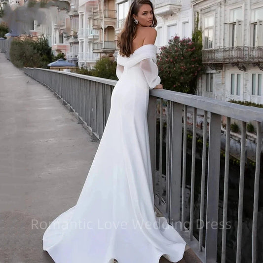 Vestidos de novia de la sirena de la sirena de la sirena 2024 Classic Off Shoulder Bridal Vestidos encaje mangas llenas Vestido de novia