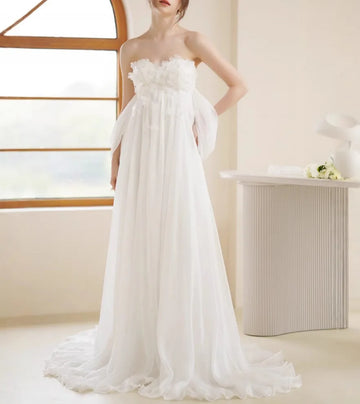 Elegant Maternity Wedding Dress Sweetheart 3D Flowers Lace Empire Bridal Gowns For Pragnant Brides Vestidos De Noiva