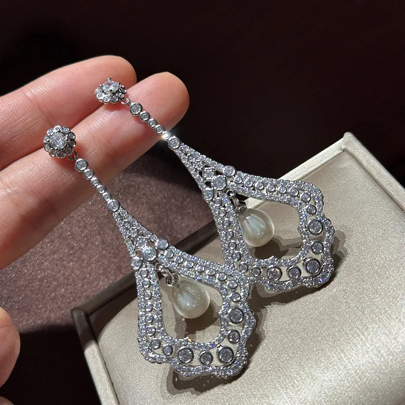 High Quality Zircon Pearl Bridal Earrings CZ Cubic Zirconia Wedding Earring For Brides Accessories Women Birthday Gift Jewelry