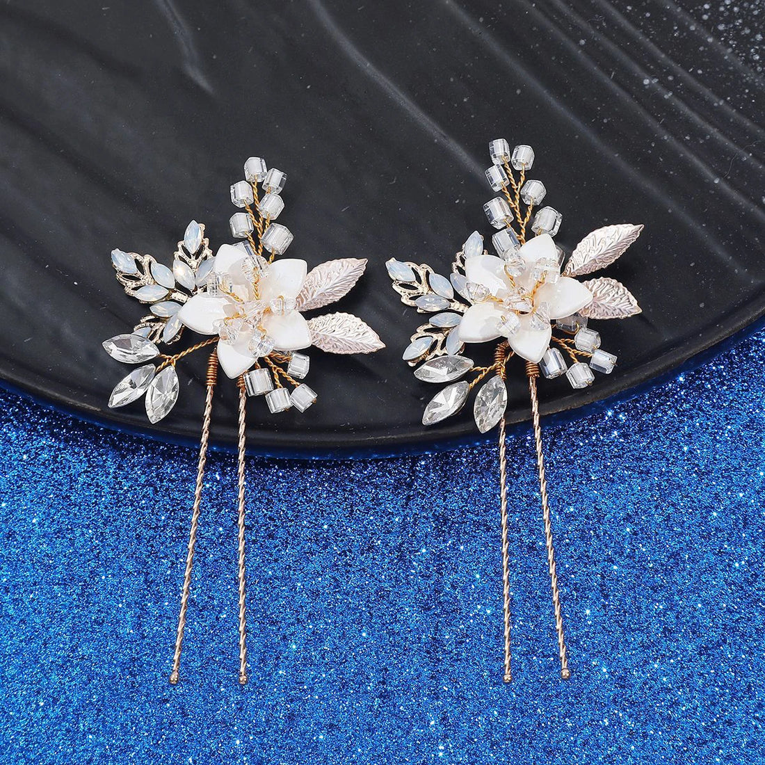 Wedding Accessories Vintage Gold Color Hair Pin Clip Opal Head Piece For Brides Women Crystal Rhinestones Hairpin Bridal Jewelry
