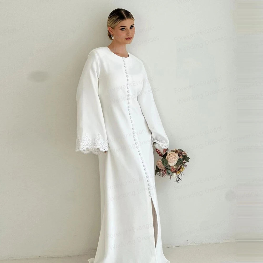 Simple Muslim Wedding Dresses Woman's Mermaid Appliques Button Formal Long Sleeve Split Bride Gowns 2026 Customized فستان