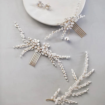 Wedding Accessories Gold Color Hairpins White Flower Head Pieces For Brides Bridesmaids Women Hair Combs Pin Clip Bridal Jewelry