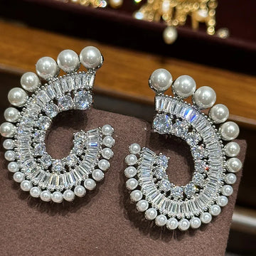 Luxury Pearl AAA Zircon Bridal Earrings CZ Cubic Zirconia Wedding Earring For Brides Bridesmaids Accessories Women Prom Jewelry