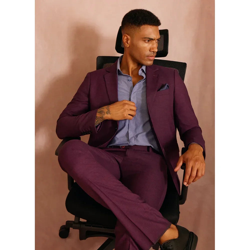 Burgundy Notch Lapel Suits for Men 2 Piece Chic Business Casual Daily Outfits Elegant Wedding Groom Tuxedo Blazer with Pants