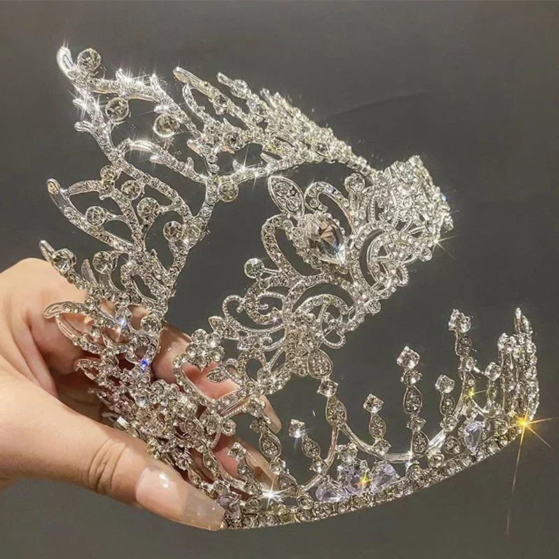 Korean Luxury White Crystal Crown Hair Accessories Tiara Women Wedding Rhinestone Bridal Silver Color Crown Hair Fashion Jewelry
