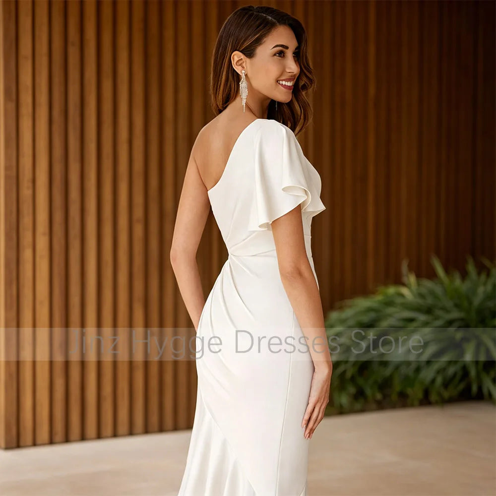 Modern Evening Dress One Shoulder Ruffle Formal Evening Gowns High-Low Asymmetrical