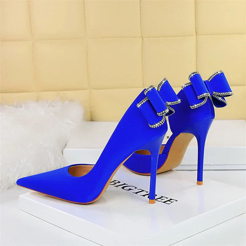 Shallow mouth pointed side rhinestone butterfly-knot women single sexy fashion party pumps wedding elegant heels – Pollyanna Events