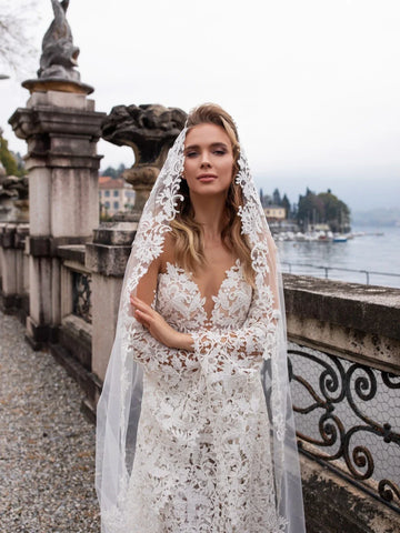 Modern O-neck Flare Sleeve Wedding Dress Classic Lace Appliques Bride Robe 2024 Elegant Boho Long Bridal Gown Robe De Mariée