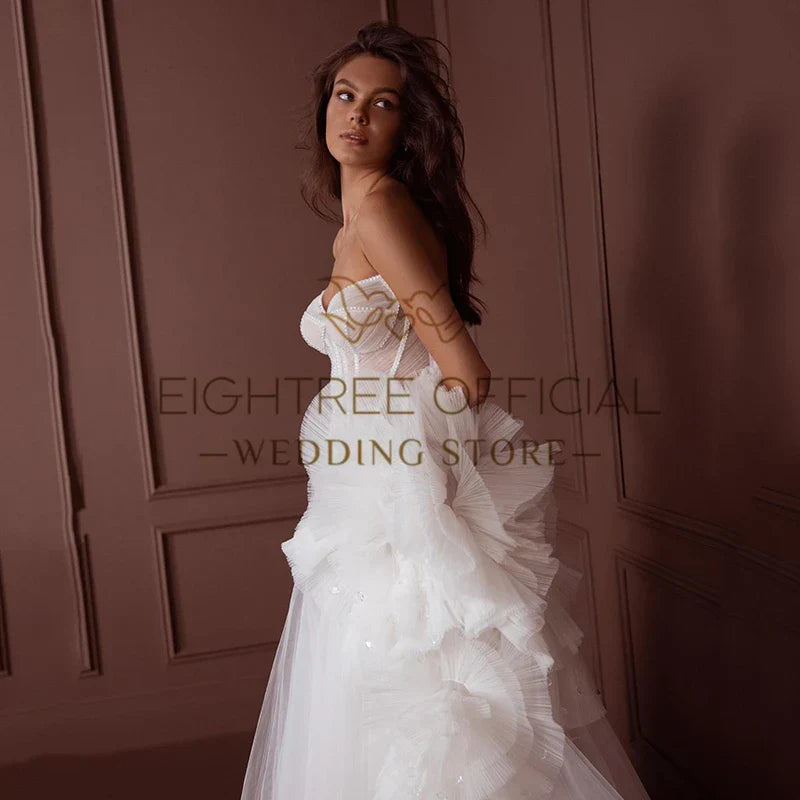 Eightree White A-Line Wedding Dresses Elegant Princess Tulle Bridal Dress Boho Beach Wedding Ball Prom Gowns Custom Size